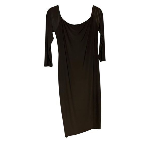 PrettyLittleThing Chocolate Brown 3/4 Sleeve Twist Front Midi Dress Size 14 - Picture 4 of 7